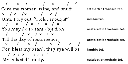 Typing scansion is annoying, so I stole this example from Timothy Steele's site.